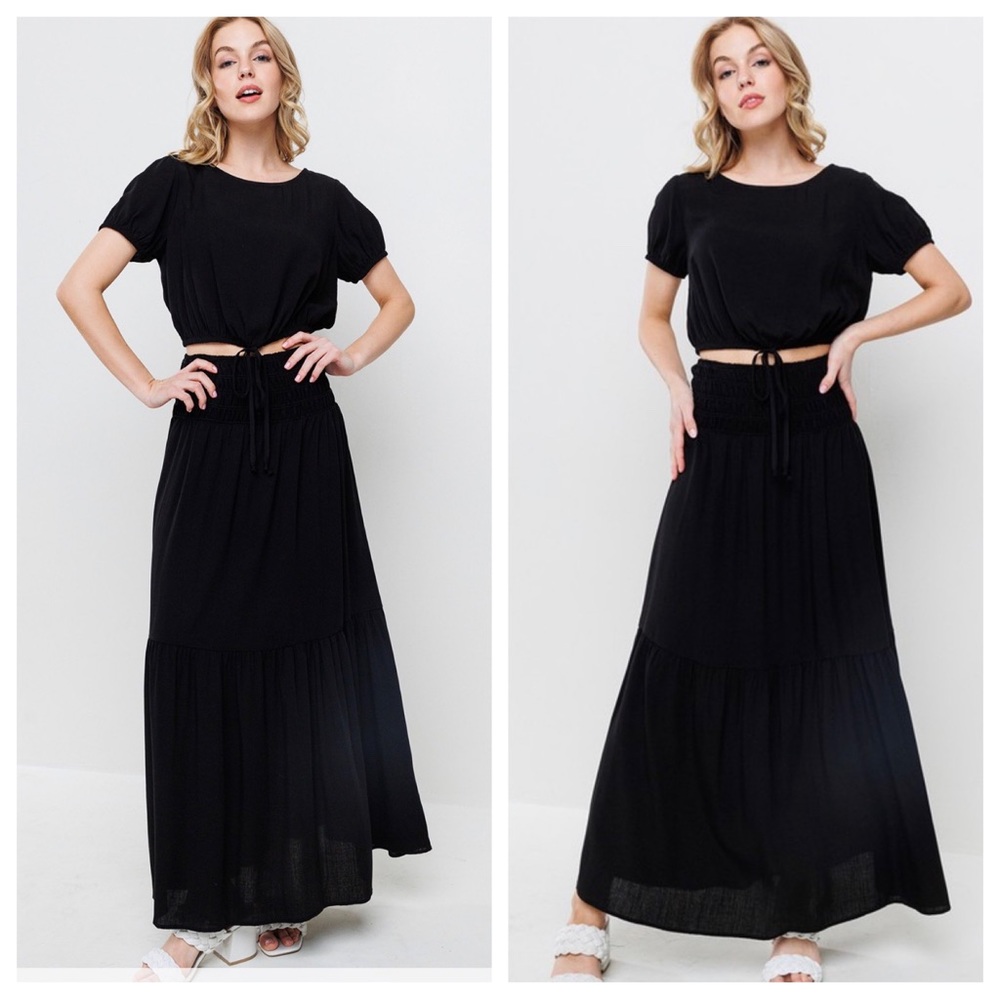 45 Beautiful Short Puff Sleeve Top With Matching Skirt - Picture 3 of 5